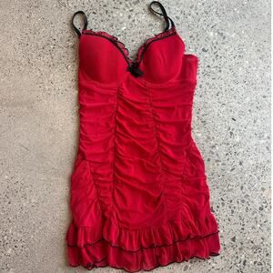 Fredricks of Hollywood Women's M Babydoll Nightie Red Lace Lingerie Slip Dress